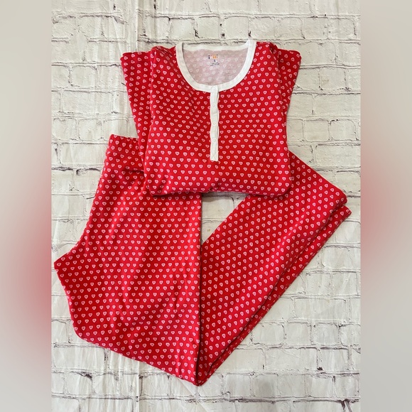 Roller Rabbit Limited Edition Henley Pajama Set Red Pink Hearts Small Top Bottom